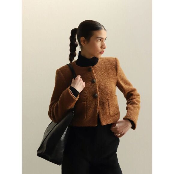 New Astr the Label Camel Wool Boucle Cropped Jacket size L - Picture 4 of 8